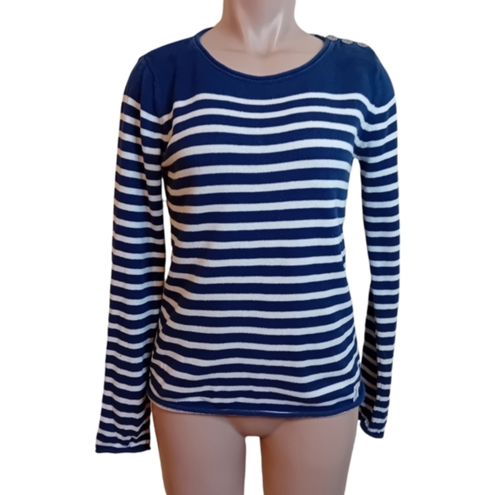 Y2K Girls Juniors H&M L.O.G.G Navy White Striped Sweater W/ Buttons‎ Classic 14Y